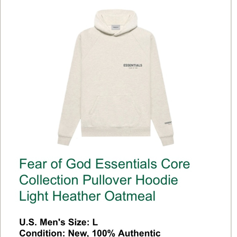 New Essentials Fear of God Size L Heather Grey Pull Over Hoodie